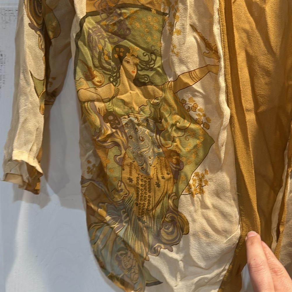 Citron Santa Monica 100% Silk Art Deco Lady Print Open Cardigan M Kimono Jacket - Picture 7 of 8